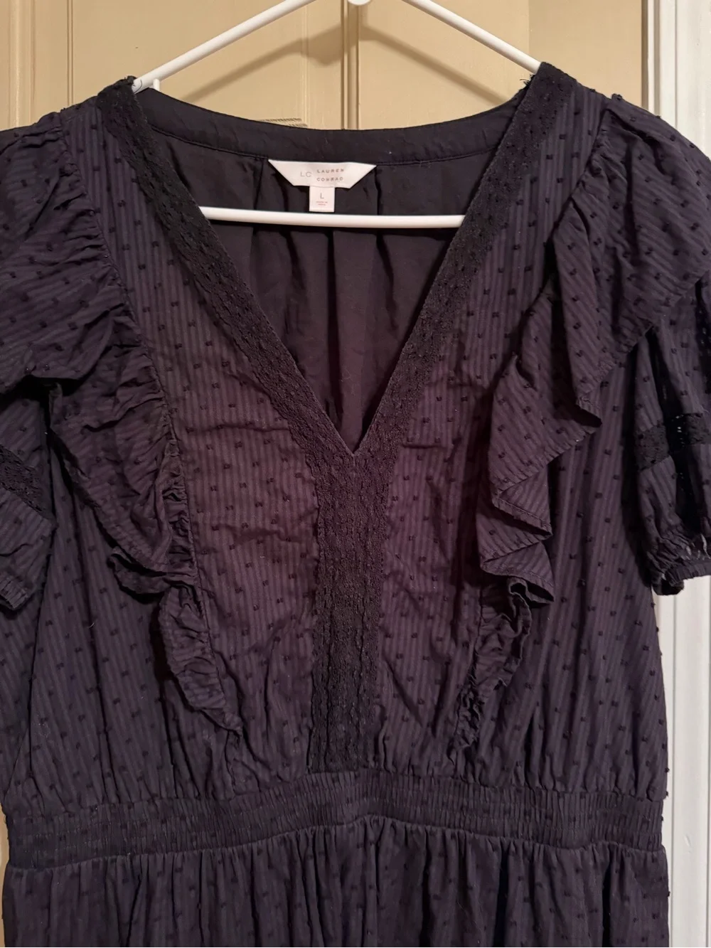 LC Lauren Conrad Black Ruffle V-Neck Mini Dress - Picture 2 of 7